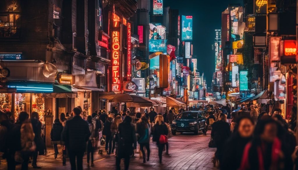 A crowded street in tokyo at night.