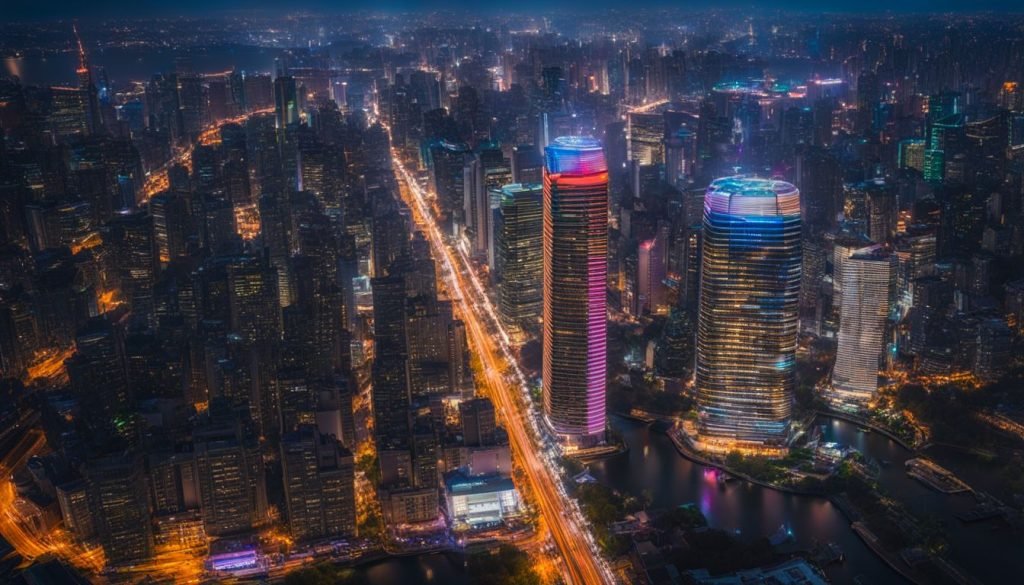 Aerial view of shanghai city at night.